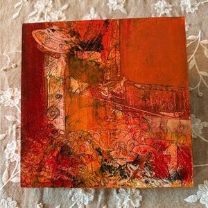 Lorri Kelly Abstract Red and Orange Canvas Art 8” x 8”